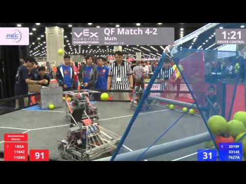 VEX Worlds 2016 - VRC HS Math - QF 4-2 (185A 1104Z 1104G) 352 vs 248 (2019F 3314E 7627A)