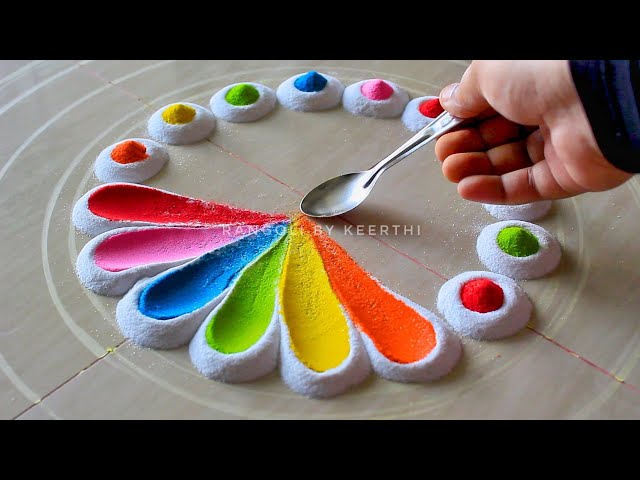 Beautiful diwali rangoli design with leaves by keerthi - video 2
