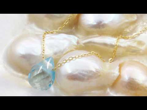 TELEIOS LUXE 18K GOLD SKY BLUE TOPAZ BRIOLETTE SLITHER NECKLACE - TL0000175