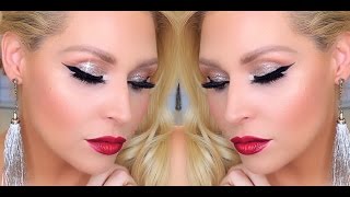 GOLD GLITTER EYES & DARK LIPS | EASY ALL NIGHT NYE MAKEUP | NO MESS GLITTER (TALK THROUGH TUTORIAL)