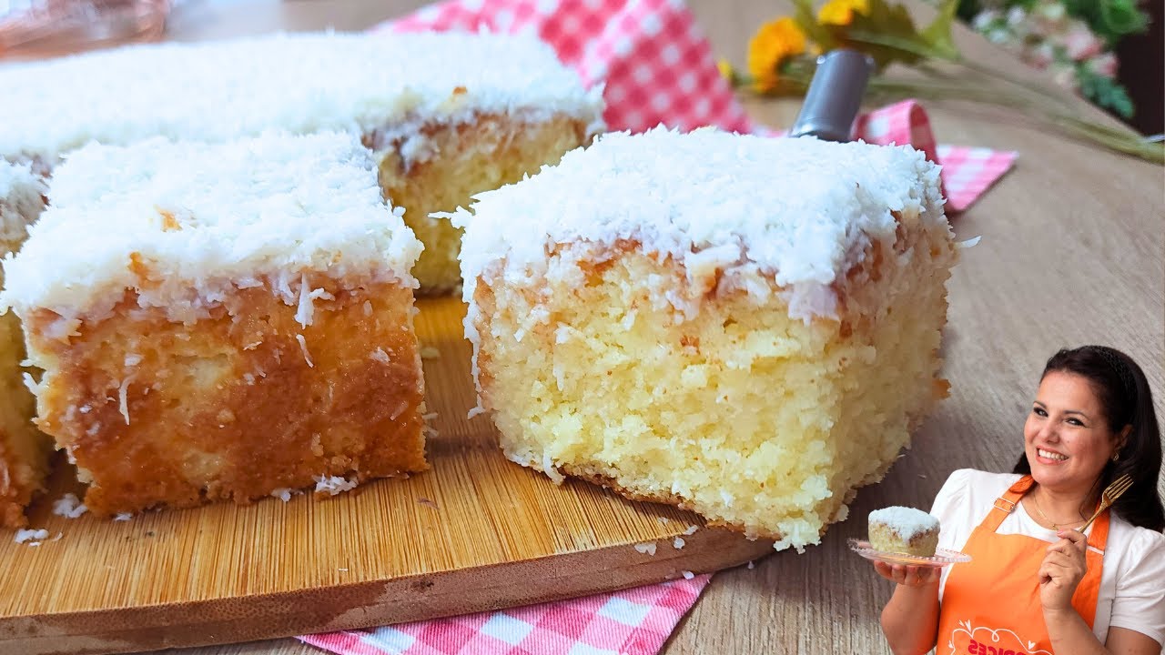 COLCHÃO DE NOIVA ! A Melhor receita de bolo de coco da sua vida - Fofinho e molhadinho