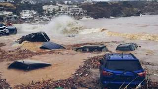 Chaos in Greece today..!! Rhodes devastated by severe flooding; cars trapped