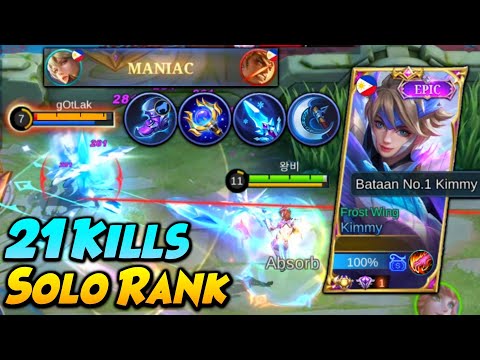21 KILLS + MANIAC!! KIMMY BEST BUILD SOLO IN MYTHIC RANK! | Top 1 Global Kimmy