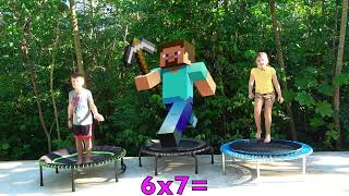 5 mins, 3 & 7 Times Tables With Minecraft Characters, Easy Way to Learn Maths on a Trampoline