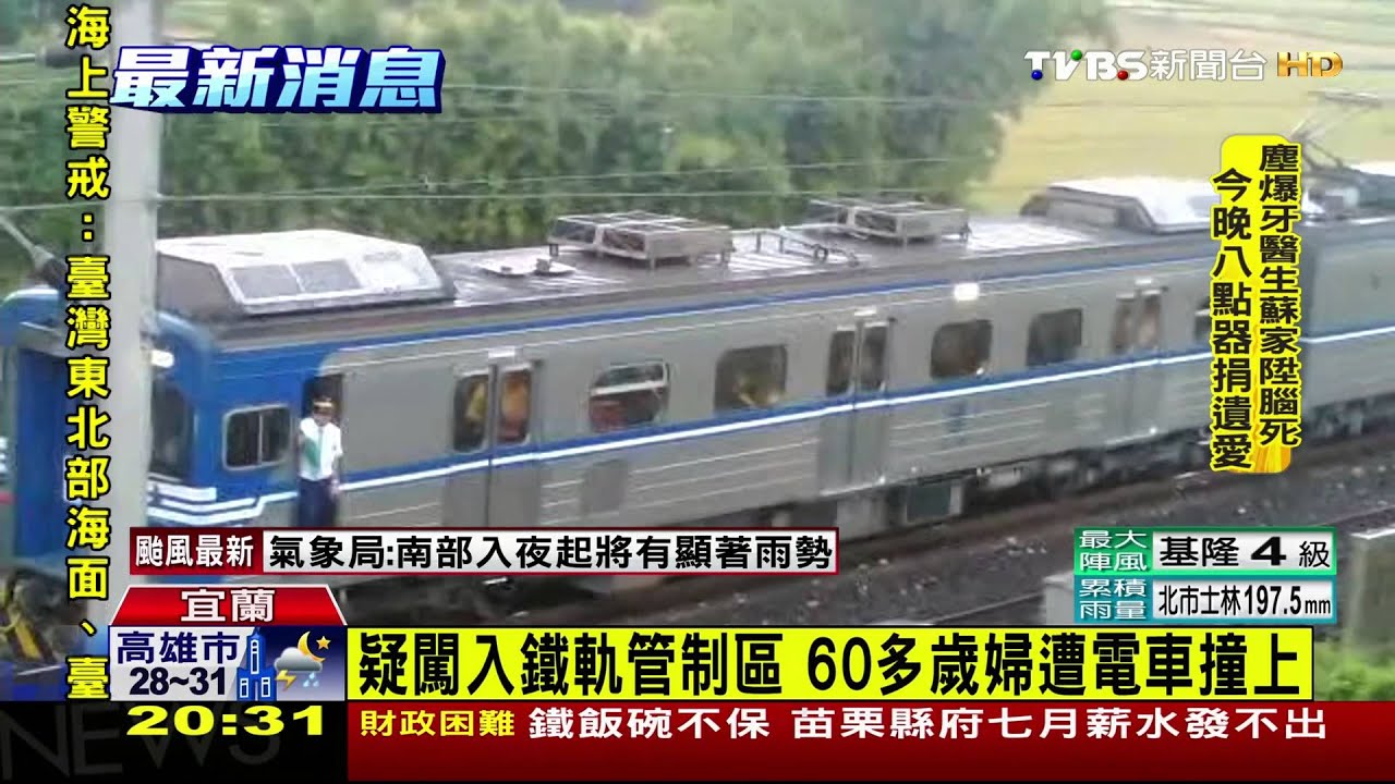 疑闖入鐵軌管制區　60多歲婦遭電車撞上