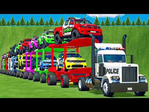 EMERGENCY TRANSPORT OF COLORS! LONG CONVOY SUPER POLICE TRANSPORT IN HUTAN PANTAI MAP! FS 25