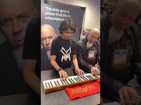 ​Justin-Lee Schultz and Jordan Rudess jamming with the PocketPiano at NAMM 2022