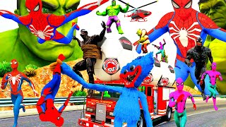 Shrek Chạy Xe Ô Tô Cứu Hỏa Giải Cứu Siêu Nhân Người Nhện, Spider Man Cars VS Avengers || tmphuong