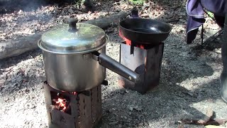 Fresh Bread Mushrooms And Caribou On Twig Fired Camp Stove