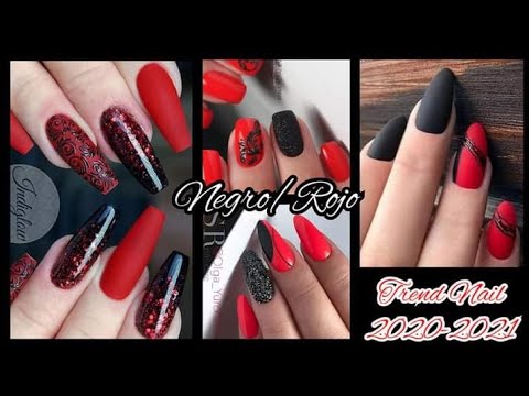 ❤️UÑAS ROJO CON NEGRO| red  Black nail 2021| Tendencia uñas 2021 rojo con negro