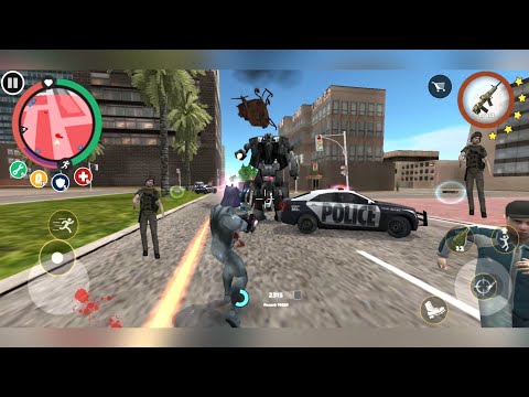 Rope Hero: Vice Town - POLICE WAR Tank Fight Car Robot Police - GamePlay FHD
