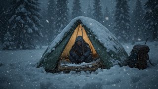 Caught in a Blizzard! Tent Camping Survival & Fire Cooking in Extreme Cold