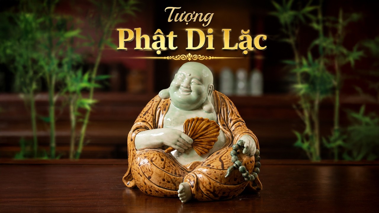 Tượng Di Lặc Ngồi Cầm Quạt