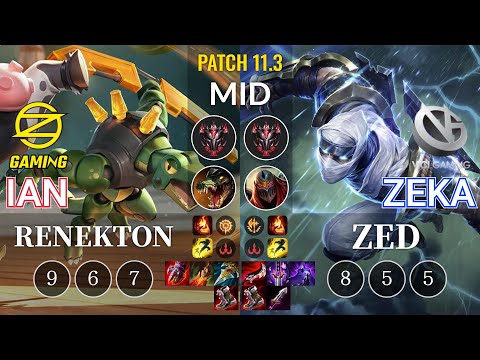 OZ Ian Renekton vs VG Zeka Zed Mid - KR Patch 11.3