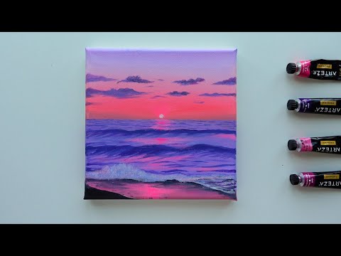 Dreamy Ocean Sunset | Easy Acrylic Painting Tutorial