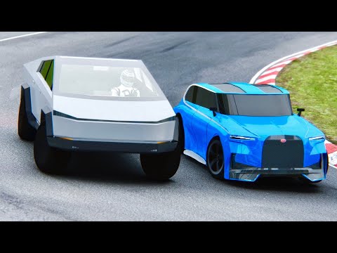 Bugatti SUV Spartacus Concept vs Tesla Cybertruck at Nordschleife GP