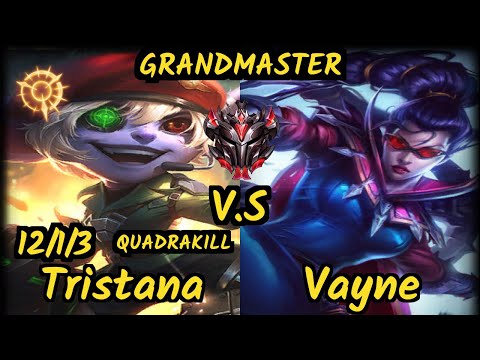 VIT Attila (TRISTANA) vs VAYNE - QUADRAKILL 12/1/3 KDA BOTTOM ADC GAMEPLAY - EUW GRANDMASTER v9.6
