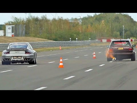 VW Golf Mk2 1200 HP vs Porsche 997 T 9FF - Race, 366 KM/H BRUTAL Acceleration