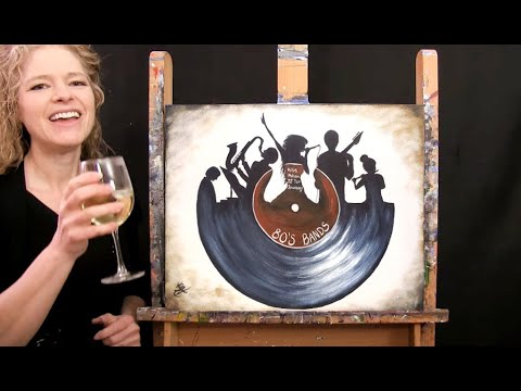 Learn How to Paint RECORD PLAYERS with Acrylic - Paint and Sip at Home - Fun Step by Step Tutorial