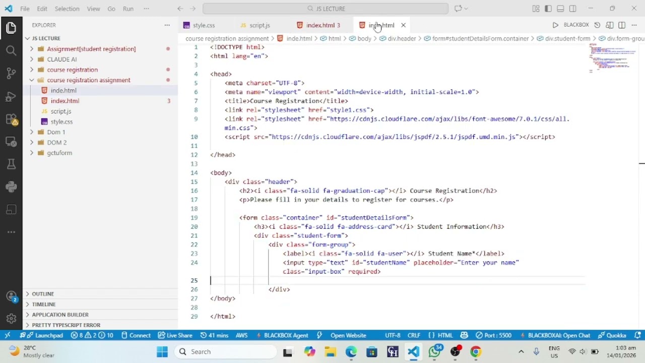 Build a Course Registration System with PDF Export | HTML, CSS & JavaScript Tutorial