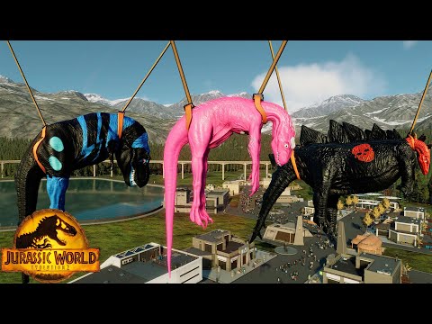 Jurassic World Evolution 2 T Rex Colors Pack vs Indoraptor vs Stegosaurus Dinosaurs Fight