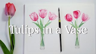 How to Paint Watercolor Flowers in a Vase for Beginners | Tulips