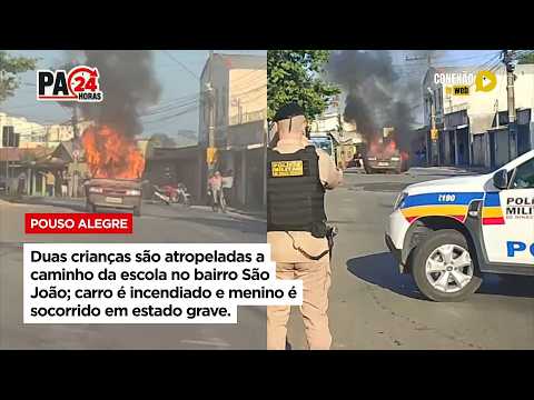 Vídeo: Duas crianças são atropeladas a caminho da escola no bairro São João; carro é incendiado e menino é socorrido em estado grave.