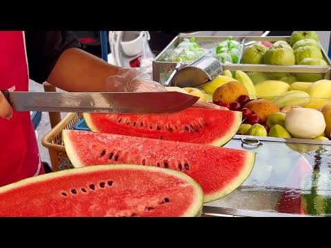 Fruits Cutting Skills Street Carts in Thailand | Fruit Ninja ASMR Food Asia Watermelon Tasty Inside