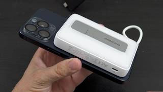 Carregador portátil magnético Anker Zolo 10.000 mAh e 30 W com cabo USB-C integrado e suporte aju...