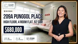$680,000 High-Floor 4-rm HDB, 8 Min to Punggol MRT | Blk 209A Punggol Place