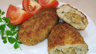 Куриные котлеты с начинкой из грибов на сковороде. Способ приготовления пошаговый видео рецепт
