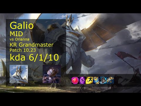 Galio vs Orianna Mid - KR Grandmaster 6/1/10 Patch 10.23 Gameplay // [롤] 갈리오 vs 오리아나 미드