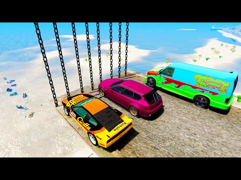 High Speed Jumps In Water With Vertical Giant Chain - BeamNG Drive High Speed Jumps In Water