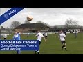 Football hits camera during Chippenham vs Cambridge City.