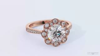 Flower Halo Round Cut Rose Gold Diamond Engagement Rings - Cape Diamonds