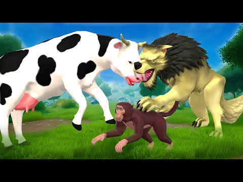 The Monkey Who Cried Wolf Story in English | Cow, Monkey and Wolf Cartoon | Funny Animals Stories