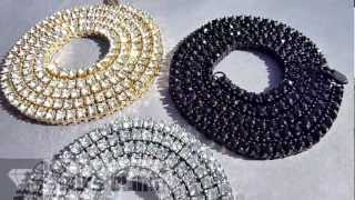 Iced Out Chain Necklace CZ 1 Row Simluated Diamonds 14k Gold/ Silver/ Black Plating Niv's Bling