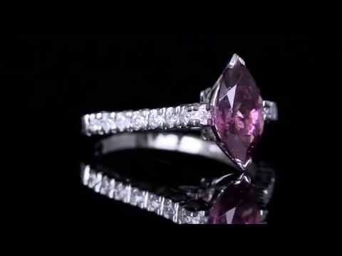 1 3/5 CTW Marquise Cut Pink Tourmaline and Diamond Fashion Cocktail Ring in 14K White Gold