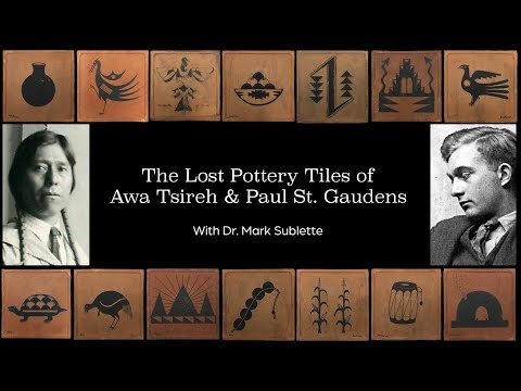 video-Awa Tsireh (1895-1955) - San Ildefonso Hand Painted Pottery Tile with Lightning, c. 1920s, 5" x 5" (P3304-CO-77)