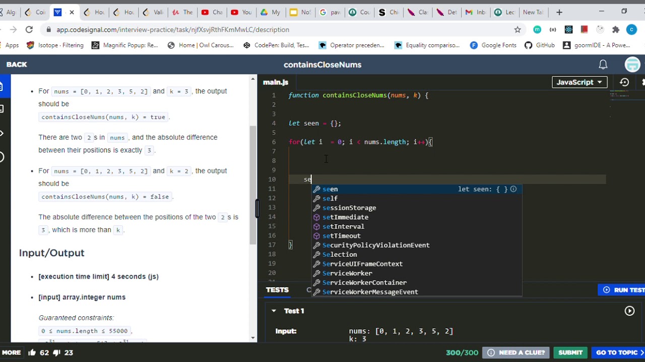 CodeSignal - containsCloseNums   -Javascript
