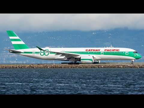 Cathay Pacific 80th Anniversary Retro Livery | Airbus A350-900 B-LRJ Takeoff from San Francisco