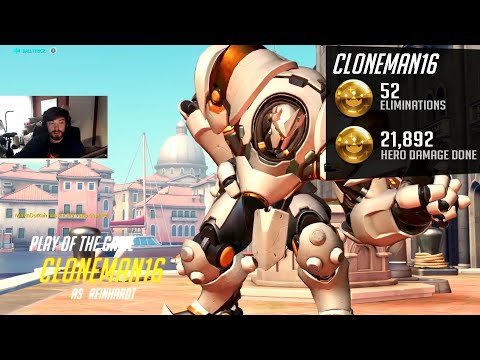 Cloneman16 Insane Reinhardt - 52 elims! POTG! [ Overwatch Season 31 Top 500 ]