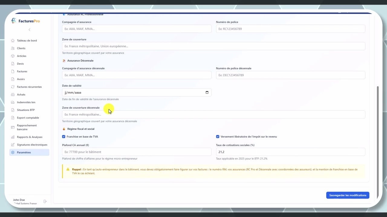 Tutoriel vidéo : Informations entreprise — Formation FacturesPro