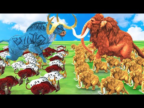 20 Giant Bull vs 20 Zombie Woolly Mammoth Ultimate Epic Battle Animal Revolt Epic Battle