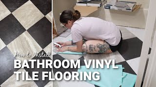 DIY BATHROOM REMODEL ON A BUDGET | HOW TO INSTALL BATHROOM VINYL TILE FLOORING | DRYWALL REPAIR DIY