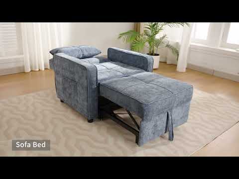 Silva 1 Seater Blue Chenille Convertible Sofa Bed