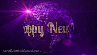 Glowing Light Burst And Purple Shine Happy New Year 2021 Greeting On Dotted Globe Earth World Map