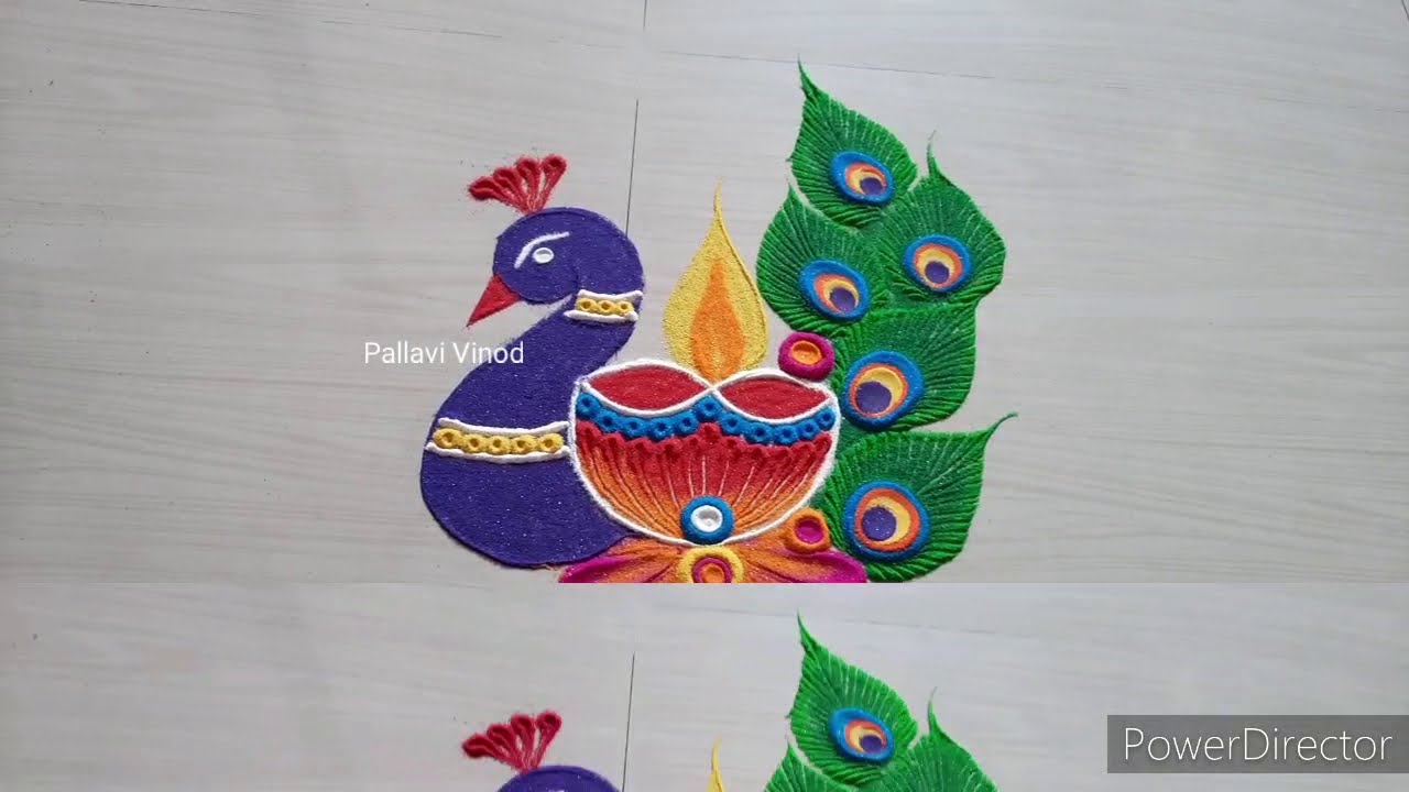 small peacock rangoli design by pallavi vinod