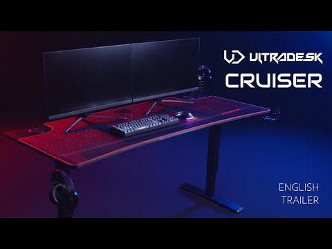 Žaidimų stalas Ultradesk Cruiser Gaming Desk, Reguliuojamo aukščio 660-812mm, Juodas su juodos spalvos kilimėliu