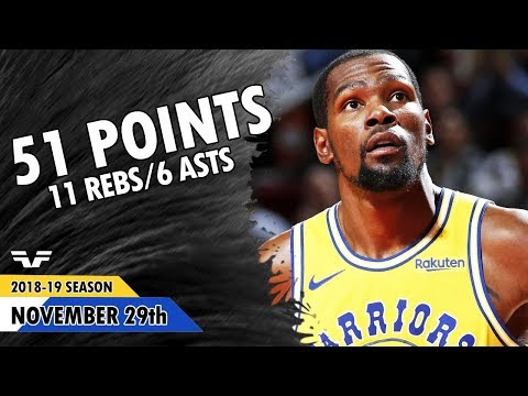 Kevin Durant - 2018.11.29 - Warriors vs Raptors - 51 Pts, 11 Rebs, 6 Asts